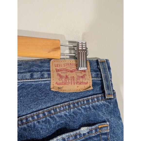 Levi's 501 Womens Blue Distressed Denim High Rise Jeans Sz 31 Grunge Festival - Picture 6 of 10